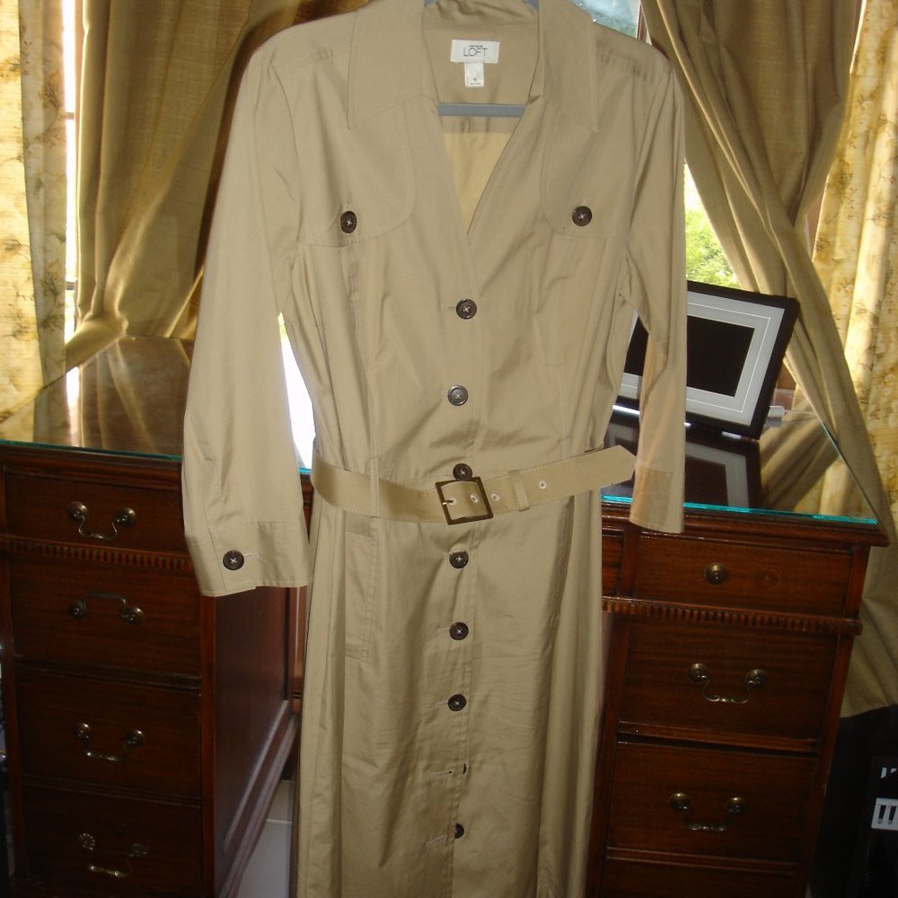 Ann Taylor Loft Belted khaki shirt dress
